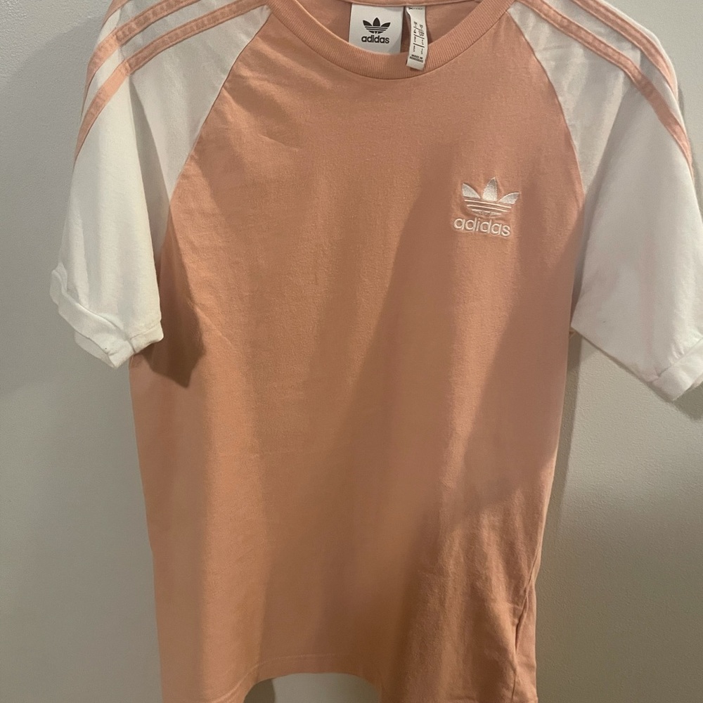 Women Adidas pink and white top Size S